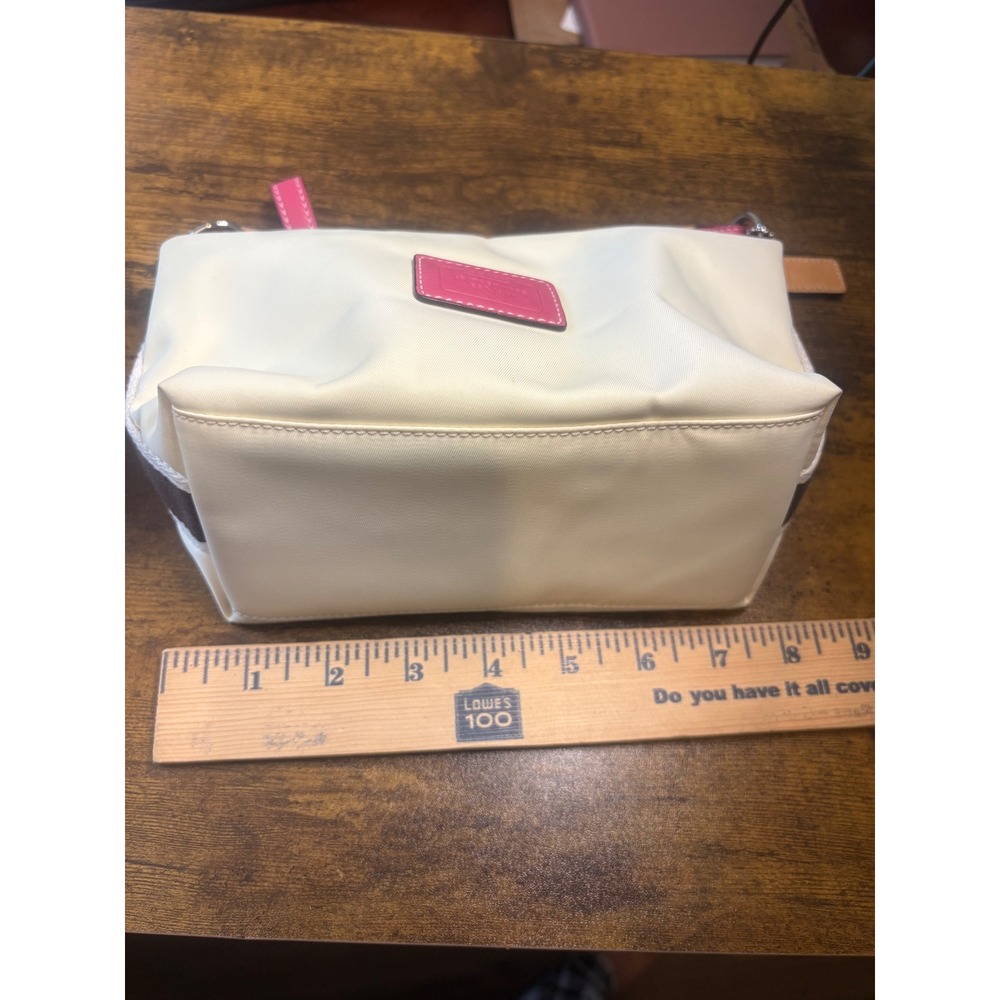 Coach Cosmetic Bag Ivory Pink Nylon Makeup Pouch Travel Case Y2K - Picture 7 of 8